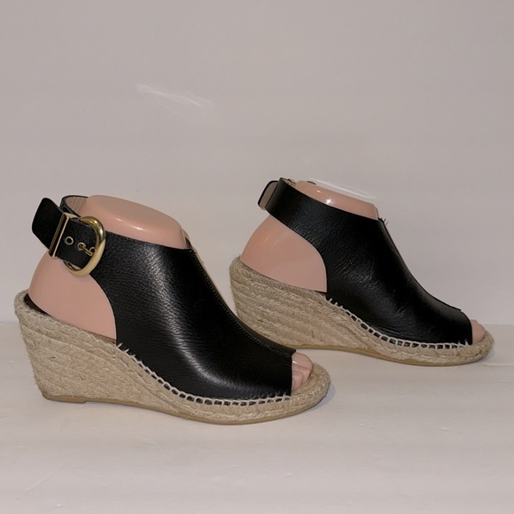 Bettye Muller Black Leather Open Toe 3” Wedges!! - Picture 2 of 8